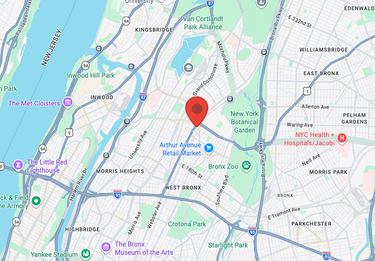 Image of Google Map showing The Bronx