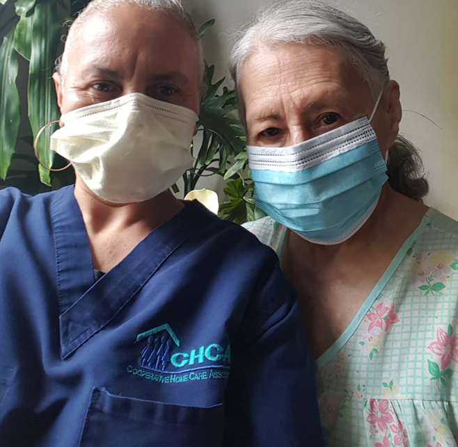 Home care worker with client